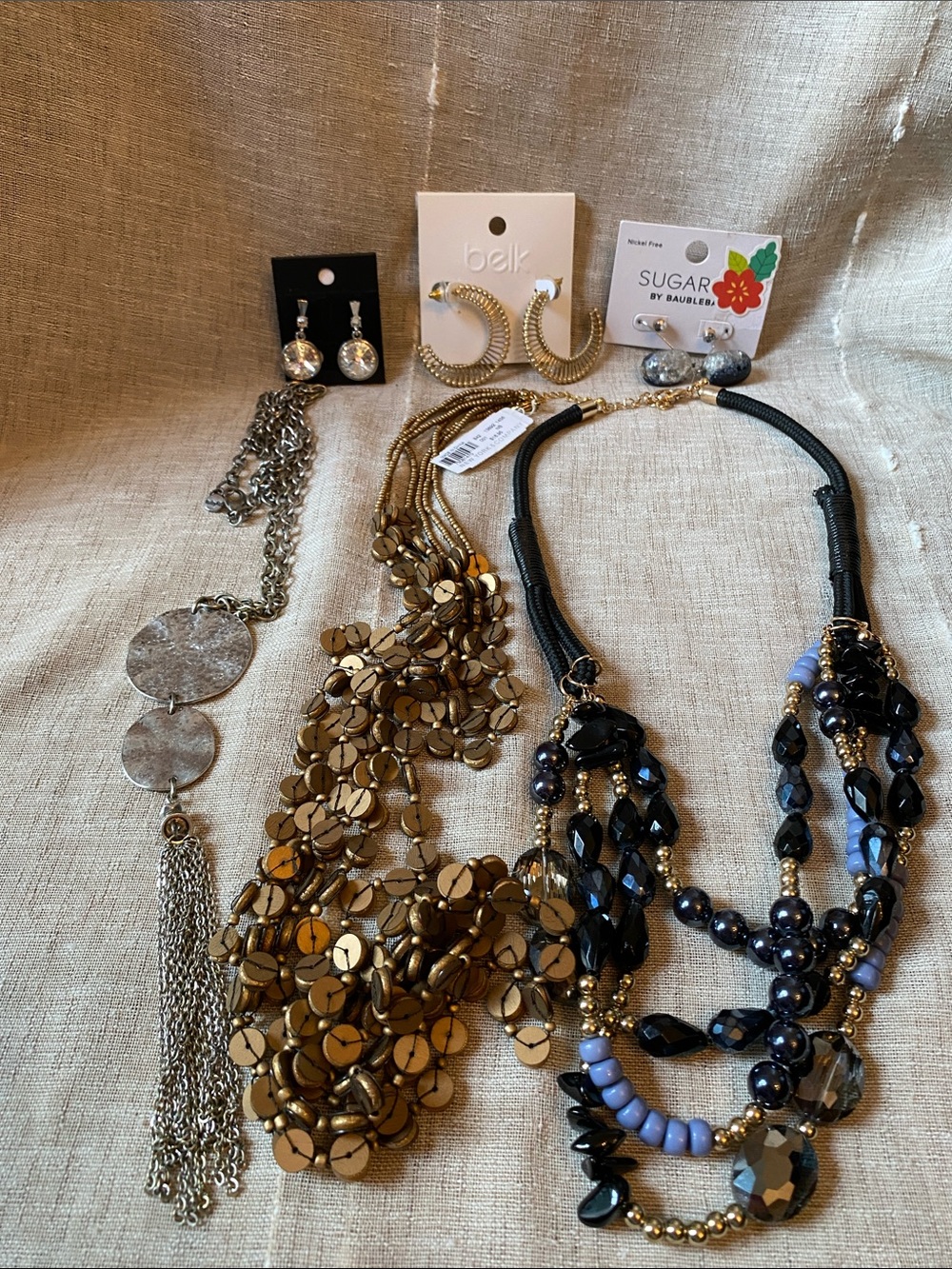 Junk lot wearable jewelry 3 pair of earring & 3 Statement Necklaces